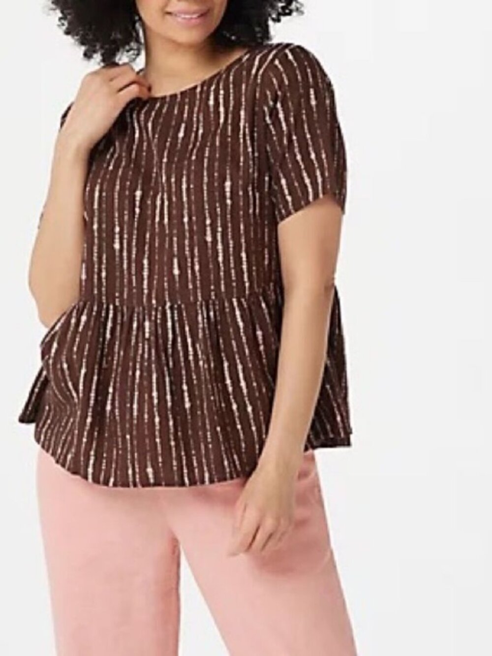 Denim & Co. Naturals Printed Linen Blend Peplum Blouse